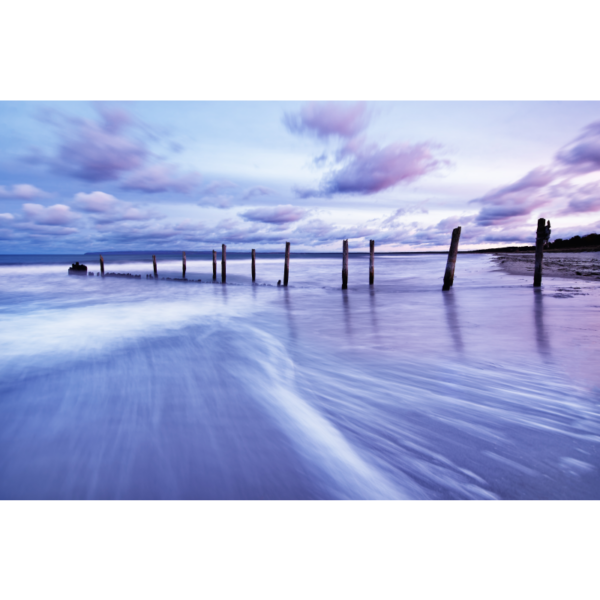 Holzstangen am Ostseestrand im Abendlicht – Bild 2