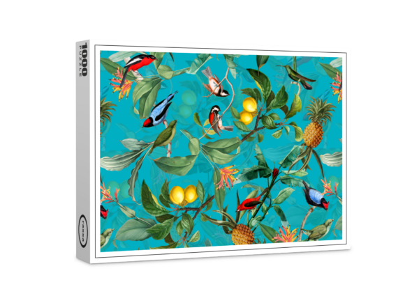 raxxa premium puzzle: coloridos pájaros tropicales en la jungla en flor