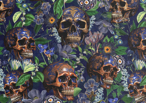 raxxa Premium-Puzzle: Düstere Schönheit: Gothic Vintage Skulls und Blumen - Imagen 2