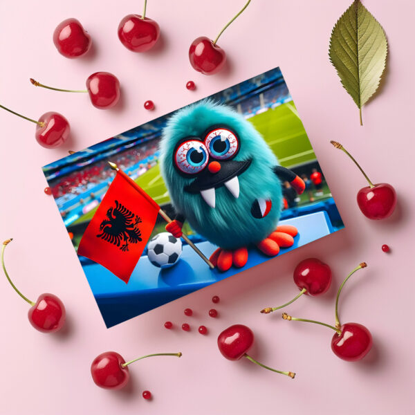 raxxa Postkarte: Das Albanische Whimsical Monster der Fußball-EM 2024