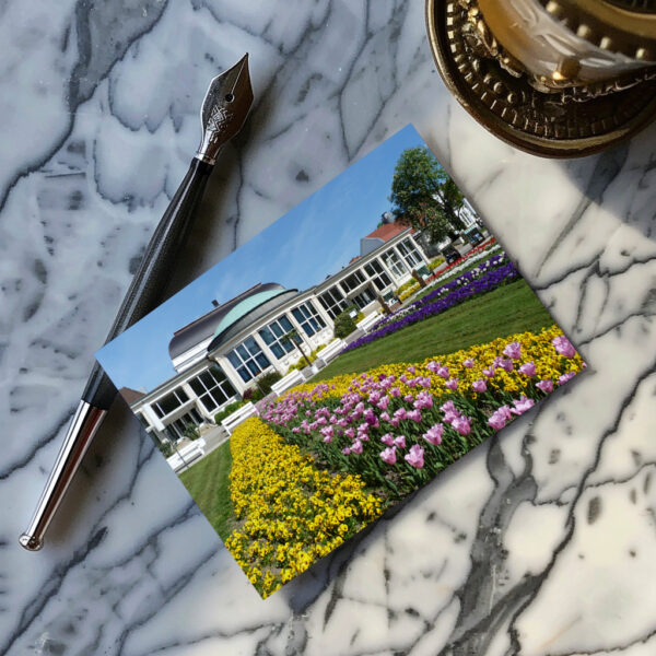 raxxa Postkarte: Blumen und Kurhaus in Bad Salzuflen