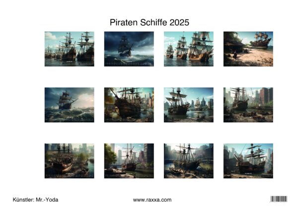 raxxa Premium-Monatskalender Piraten Schiffe 2025 - Imagen 2